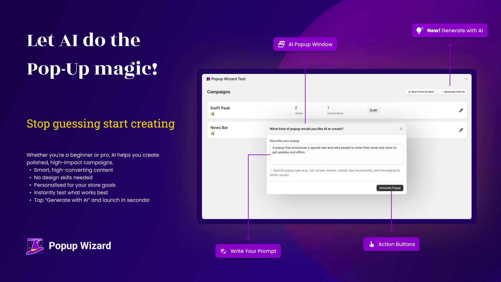 Popup Wizard AI Feature - Generate high-converting popups instantly with AI-powered prompts for your Wix site.
